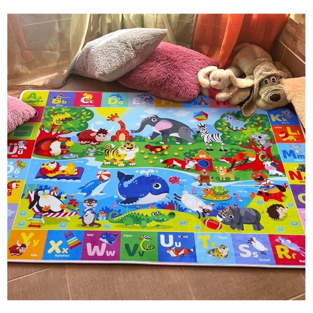 ABC Play Mat Baby Infant Floor Plush Nursery Rug 5’x6.7’ Learning Animals Colors